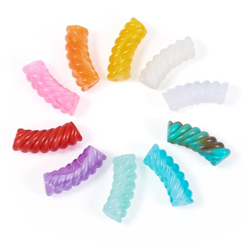 Spritewelry 40 pcs Acrylic Curved Tube Beads Chunky Bangle Bamboo Beads Twist Thread Tube Bracelet Beads Noodle Curved Beads for Jewelry Making Friendship DIY Supplies - color: Mix Colors-Thread