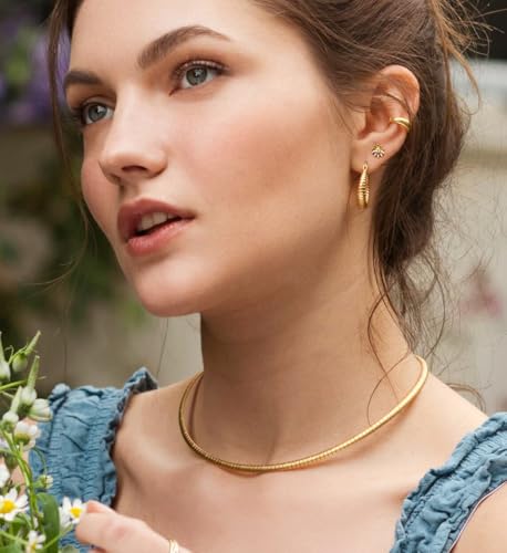 Aobei Pearl 18K Gold Plated Cuff Choker Necklace for Women Chunky Wire Chain Collar Jewelry - style: Flat Omega Choker
