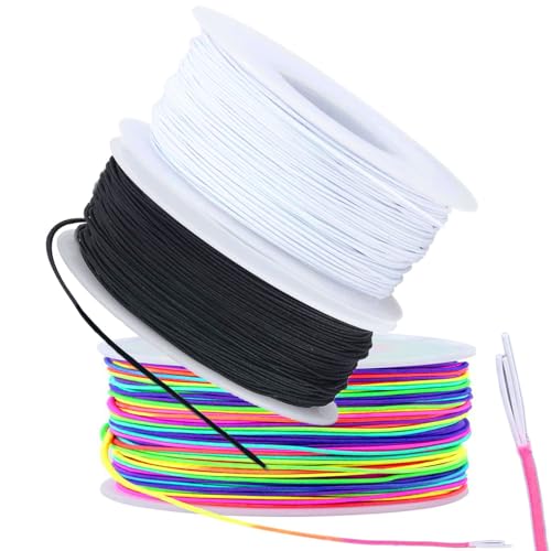 3 Rolls 1.0 mm 255 Feet Rainbow/White/Black Elastic Bracelet Stretchy String Cord, Stretch Bead Cord for Bracelets Jewelry Making, Necklaces, Beading and Crafts - size: 255ft