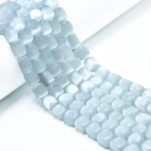 28pcs 10x13mm White Cat's Eye Cuboid Stone Gemstone Beads Semi-Precious Craft Supplies for DIY Jewelry Making - color: Cuboid10x13mm White