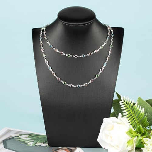 YOUBEIYEE 3 Yard Colorful Rhinestone Jewelry Chain for Jewelry Making Silver Plated Brass Chains Bulk with Jump Rings and Lobster Clasps - color: Colorful Crystal