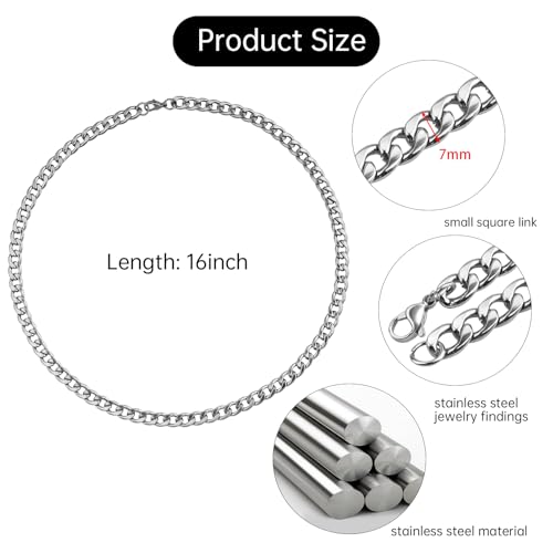 10 Pack 16inch Cuban Chain Necklace Bulk for Men and Women Chunky Stainless Steel Necklaces for Jewelry Making - color: Steel 16", size: 1.8mm