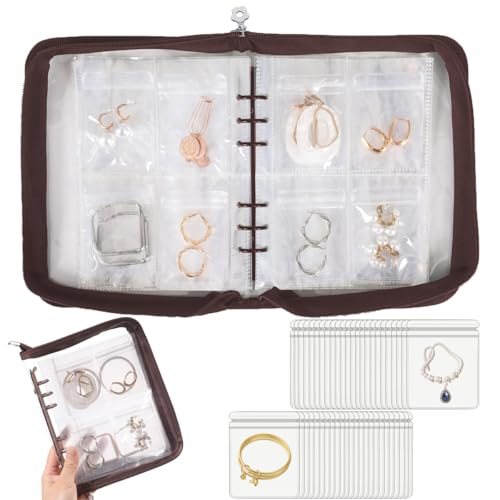 Jewelry Organizer Case Travel Jewelry Storage Book Clear Jewelry Earring Organizer Transparent Jewelry Organizers and Storage - color: Dark Brown,With 80 PCS Earring Pouches