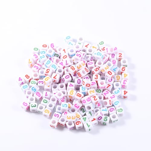 1000pcs White Square Acrylic Number Letter Beads 6x6mm Colorful Number 0-9 Beads for Jewelry Making and DIY Bracelets Necklaces Key Chains - color: White Mixed Colorful Number 0-9