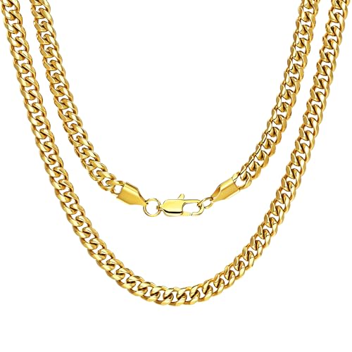 4/6mm Cuban Link Chains for Men - Gold/Silver Plated Stainless Steel Miami Curb Chain Necklace - No Tarnish Hip Hop Mens Jewelry, 18"/20"/22"/24" - color: 6MM Gold Chain, size: 24inch