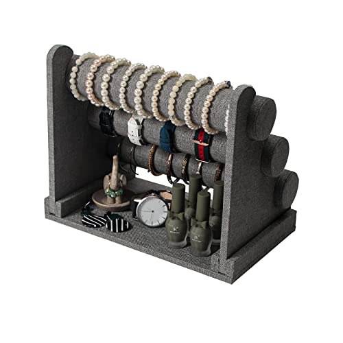 3 Tier Detachable Bracelet Holder, Bracelet Bangle Display Stand, Hair Ties Watch Organizer For Home Show or Sell (Grey linen) - color: Gray Linen