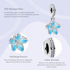 925 Silver Charms Pendants For Pandora Bracelet Golden charms Bead Safety Chain Clip set Heart Flower Animal Beads Family, Mom, Friend, Daughter, Birthday, Jewelry Gift - style: G-Blue Cherry Blossoms