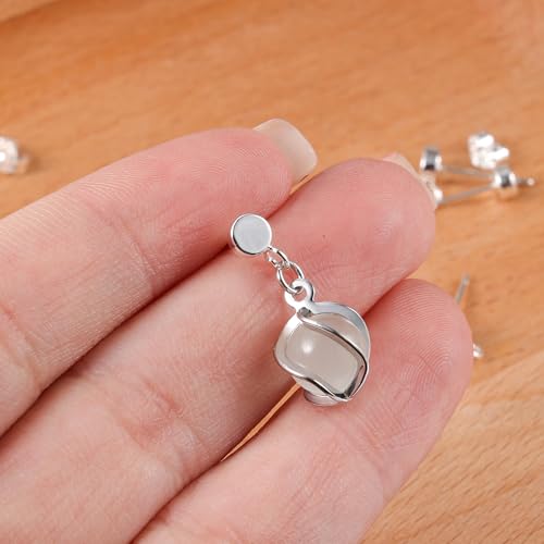 12Pcs Flat Sterling Silver Post with Earring Hook, 3/4/5mm Ear Studs with Loop Hypoallergenic 925 Sterling Silver Earrings Findings Dangle Studs Posts Butterfly Backs Supplies Jewelry Making Set - color: Flat_Silver