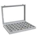 Wudygirl Jewelry Organizer Velvet Jewelry Box 40 Grid Earring Holder Organizer with Lid Ring Holder Ring Display Case Adjustable (Gray) - style: 40 Grid Tray
