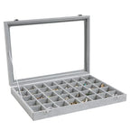 Wudygirl Jewelry Organizer Velvet Jewelry Box 40 Grid Earring Holder Organizer with Lid Ring Holder Ring Display Case Adjustable (Gray) - style: 40 Grid Tray
