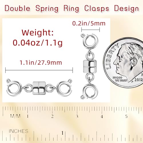MKCYD Double Magnetic Necklace Clasps and Closures, Necklace Extenders for Women, 14K Gold and Silver Magnetic Jewelry Clasps for Bracelets - color: 12Pcs Silver
