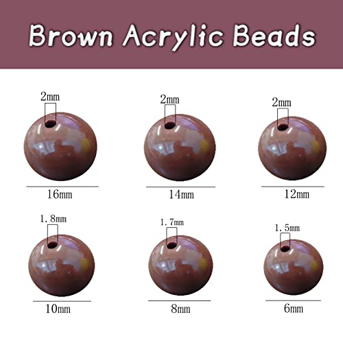 400 Pcs Brown Acrylic Round Loose Beads with 1.7mm Hole, 8mm Bulk Beads Acrylic Small Beads for Bracelets Necklaces Earring Making Supplies - color: Brown, size: 8mm - 400Pcs