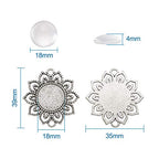 FASHEWELRY 10 Sets Alloy Flat Round Flower Edge Bezel Pendant Trays with Glass Cabochons Tibetan Style Blank Base Connector for DIY Photo Pendant Making - color: 18mm-10 Sets