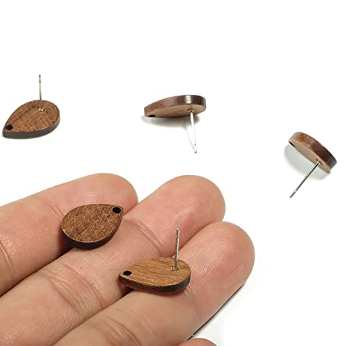 DoreenBeads 30Pcs Natural Wooden Stud Earrings Posts with Loop for Jewelry Making- Water Drop Wood Earring Posts with Ear Backs for Women DIY Earring Making Personalized Jewelry Findings - color: Water Drop