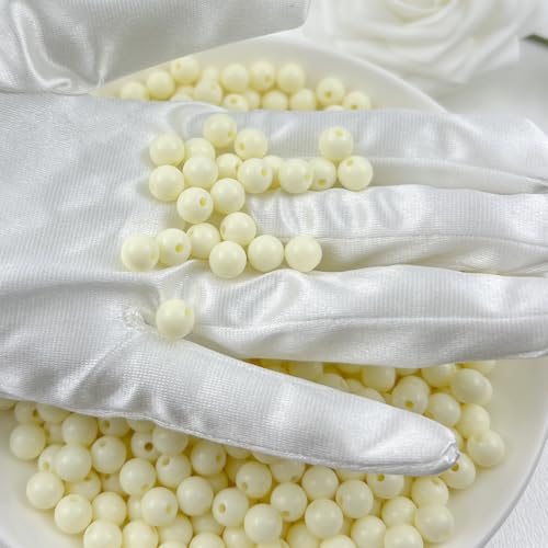 200Pieces 10MM Acrylic Round Beads Round Acrylic Balls Chunky Beads Smooth Spacer Plastic Pastel Beads Craft Beads for Necklace and Bracelet Making Crafting Supplies(177-cream White) - color: 177-cream white, size: 10MM