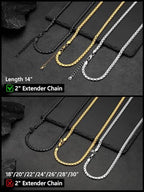 FaithHeart Mens Black/Silver/Gold Stainless Steel Flat Box Link Chain Necklace, Stylish 2/4/6/8mm Width Box Chains Necklaces for Men Non Tarnish Hip Hop Chain Jewelry Gifts,14"-30" Length - color: 2mm Width-Black, size: 14 Inches Length