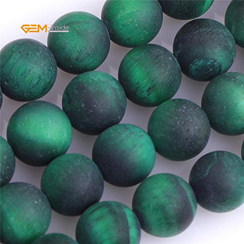 GEM-Inside 8mm Natural Stone Green Tiger Eye Frosted Matte Unpolished Round Beads for Jewelry Making Strand 15 inch - color: Green Tiger Eye, size: 8mm