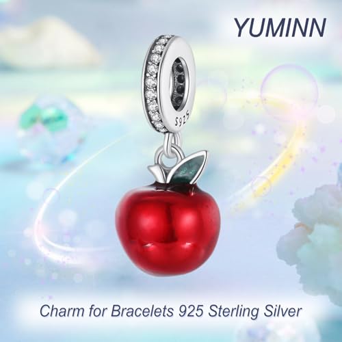 925 Sterling Silver Charms for Bracelets Gold Love and Heart Charms Cherry Blossom Dangle Beads Jewelry for Women - color: Apple