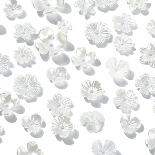 Ipotkitt 200 Pcs 10 Styles White Acrylic Flower Bead Caps ABS Plastic Spring Beads Imitation Pearl Flower Shaped Bead Caps Floral End Caps for DIY Craft Necklaces Bracelets Jewelry Making - color: 200pcs-White Flower Bead Caps-6.5~14.5mm