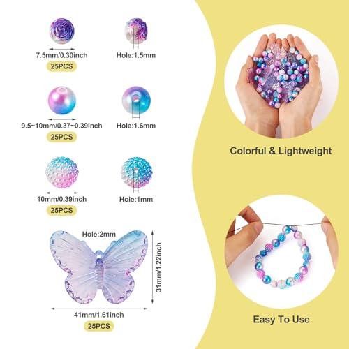 Beadthoven 100pcs Butterfly Acrylic Beads for Jewelry Making - Round Pearl Blue Purple Berry Bubblegum Rose Small Pony for DIY Earrings Keychains Bracelets Crafts Supplies - color: Purple
