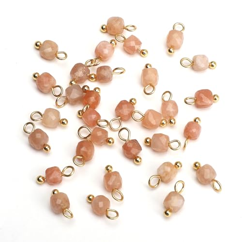 Beadia Natural Faceted Cube Stone Charms 4mm 30pcs with Untarnish Metal Accessories Loose Square Beads for DIY Jewelry Making - color: Sunstone