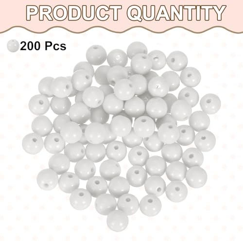 HARFINGTON 200pcs White Acrylic Round Beads 10mm Dia 1.9mm Hole Plastic Resin Smooth Balls Loose Bead for Jewelry Making Bracelets Necklace Earrings DIY - color: White, size: 10mm