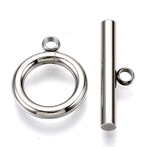 Craftdady 100 Sets Stainless Steel Round Toggle Clasps T Bar Closure Ring End Clasps for Bracelet Necklace Making - color: Stainless Steel Color, 15x12mm