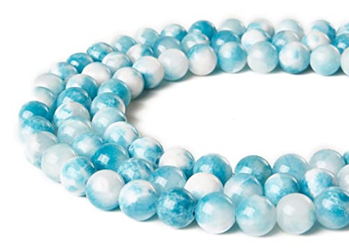 60pcs 6mm Blue White Jade Beads Natural Gemstone Beads Round Loose Beads for Jewelry Making - color: Blue White Jade, size: 6mm