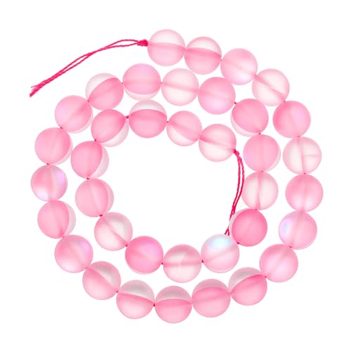 uxcell Matte Crystal Glass Beads 10mm Synthetic Frosted Shining Semi-Precious Round Loose Beads Synthetic Moonstone for Jewelry Making DIY Bracelet, Pink - color: Pink, size: 10mm