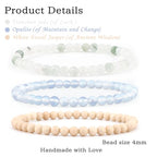 2/3-Pieces 4mm 6mm 8mm Natural Crystal Gemstone – Handmade Reiki Energy Healing Stretch Bracelets Jewelry for Yoga, Meditation, Unisex - color: 3 Pieces (Opalite&TianshanJade&WhiteFossilJasper), size: 4mm
