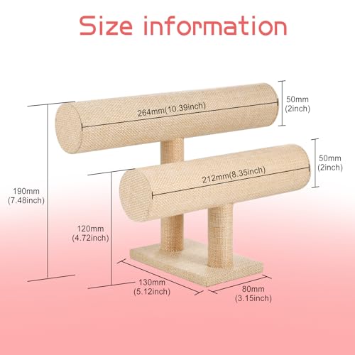 Two-layer T-shaped jewelry organizer, specifically designed for the display and organization of bracelets, bangles.Simple and elegant (Yellow Linen) - color: Yellow Linen