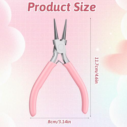 Round Nose Pliers for Jewelry Making 5 Inch Precision Jewelry Pliers Stainless Steel Chain Nose Plier Jewelry-Making-Tools for DIY Crafts Hobby Projects (Pink) - color: Pink