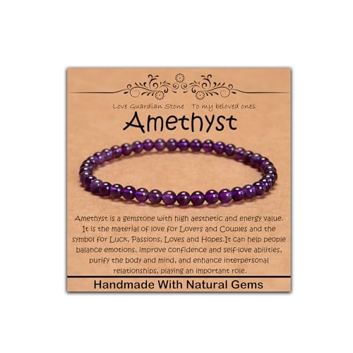 Natural Healing Gemstone Bracelet Handmade Yoga Stretch Elastic Bracelet Stress Relief Crystal Jewelry for Men and Women - color: Amethyst (Love Guardian), size: 4mm