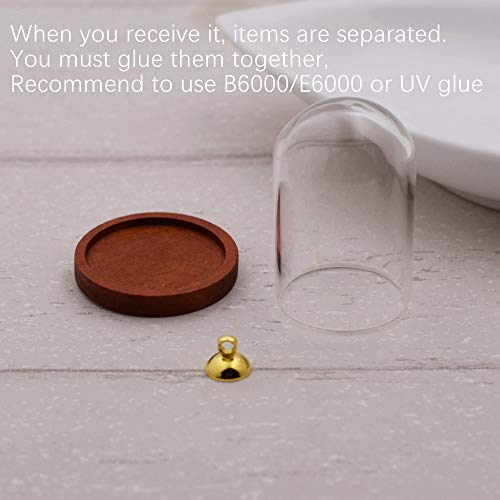 10-Piece Glass Dome Pendant Set with Wooden Base and Hollow Glass Cabochons (Red Coffee, 38x25mm) - size: 38x25mm Red Coffee
