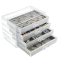 Weiai Acrylic Jewelry Organizer, Clear Jewelry Box with 4 Drawers, Jewelry Case Storage for Women (Gray) - color: Gray