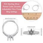 Beebeecraft 1 Box 4Pcs Prong Ring Blanks 925 Sterling Silver Plated Adjustable Prong Ring Setting Component Findings for Jewelry Making Kit Supplies