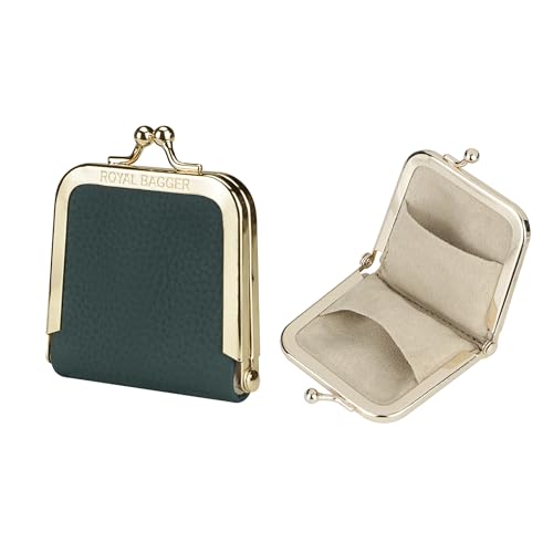 Royal Bagger Genuine Cow Leather Ultra-Slim Mini Jewelry Box, Ring & Necklace Storage, Slim Coin Purse with Kiss Lock for Women 3120 (Dark Green) - color: Dark Green