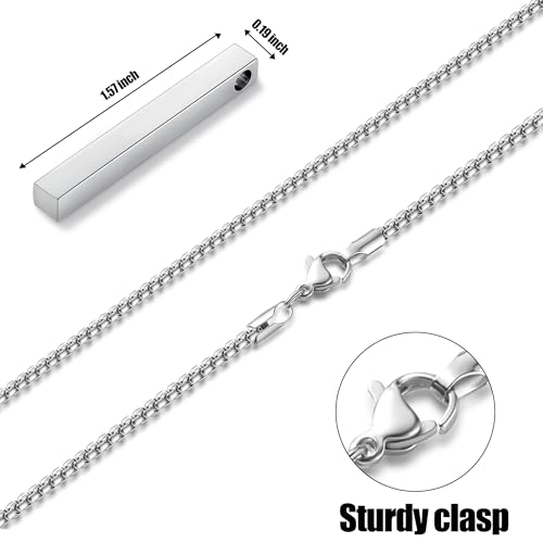 Fiusem Pendant Necklace for Men, Silver Tone/14k Gold Plated/Black Mens Pendant Necklaces with 2.5 mm Box Chain, Stainless Steel Bar Chain, 18-28 Inches - color: silver, size: 22 Inches, style: Pierced Rectangle