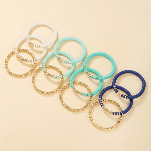 12pcs Friendship Bracelets Beaded Bracelets Heishi Bracelet Cute Bracelets Stack Vinyl Clay Disc Bead Surfer Stretch Summer Beach Bracelets For Women Preppy Bracelets - color: B-color 5