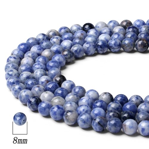 DUQGUHO Blue Spot Jasper Beads 8mm Natural Crystal Blue Beads Round Polishing Stone Bead Genuine Gemstone Beads for DIY Jewelry Making 47 Pcs, US-MKL-CB-04BL1 - color: Blue#1