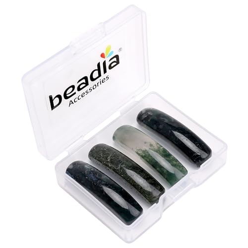 BEADIA Natural Curved Moss Agate Stone Beads 36x10mm 4pcs for DIY Bracelet Jewelry Making - color: Moss Agate