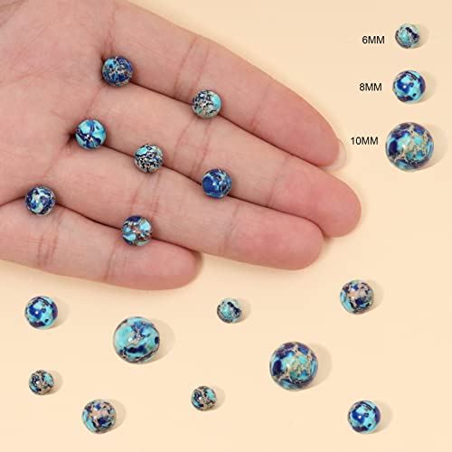 35pcs 10mm Natural Mixed Blue Imperial Jasper Gemstone Beads Energy Healing Crystal Round Loose Stone Beads for Jewelry Making, DIY Bracelets Necklaces - color: Mixed Blue Imperial Jasper, size: 10mm