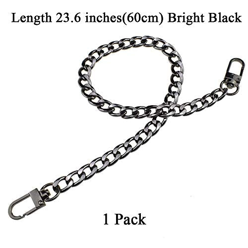 HAHIYO Purse Chain Strap 23.6 inches Bright Black for Shoulder Cross Body Sling Purse Handbag Clutch Replacement Comfortable Flat 0.4' Wide Enough 2.4mm Extra Thick Metal 1 Pack - size: Bright Black 23.6 inches