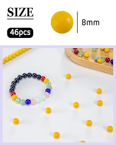 8mm Glass Beads 46PCS Glass Beads for Jewelry Making Charm Round Loose Bead for Bracelet Making Kit (Dark Yellow Glass) - color: Dark Yellow Glass