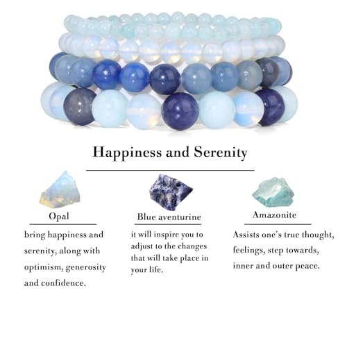 Vinswet 4pcs Beaded Bracelets for Women,Natural Healing Crystal Gemstones Bracelet,Anxiety Stress Relief Bracelet Handmade purple Jewelry Gifts for Women - color: Amazonite&Opal&Blue aventurine