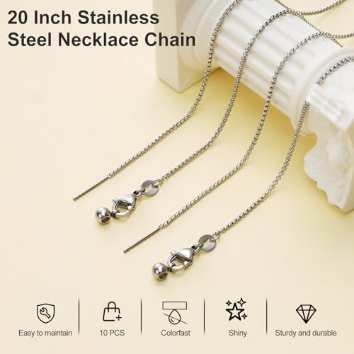 Crisjanggo 10 Pcs Adjustable Silver Necklace Chains Bulk Stainless Steel Chain for Jewelry Making with Lobster Clasps for Women - color: Silver Box