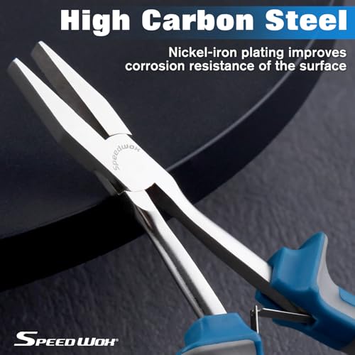 SPEEDWOX Long Reach Flat Nose Pliers 6 Inches Precision Duck Bill Fine Pliers for Hard to Reach Narrow Spaces Smooth Jaws High Leverage Reduce Efforts Non-slip Handles Small Plier Thin Professional - style: Flat Nose Pliers