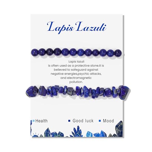 Healing Crystal Bracelets for Women 2 PCS 6mm Natural Stone Bracelet Stretch Crystal Beaded Bracelets Handmade Gemstone Bracelet Jewelry Gifts Christmas Gifts for Women Girls - style: lapis lazuli