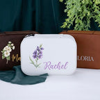 Custom Leather Jewelry Box with Name & Birth Flower Month, Birthday Gifts for Women, Personalized Jewelry Travel Case - Customized Jewelry Organizer Box, Mom Birthday Gifts, Chestnut - color: Chestnut