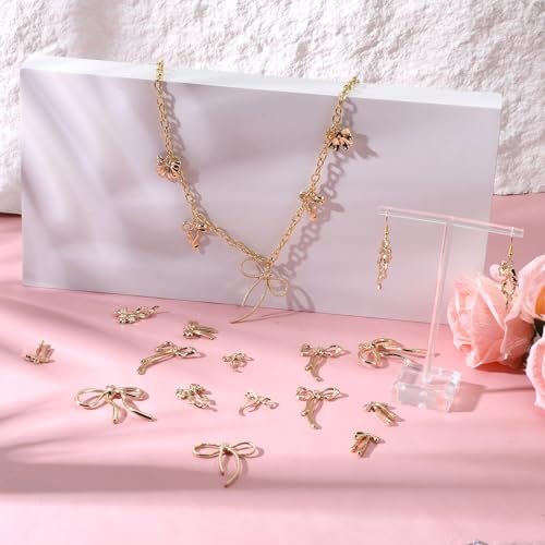 40pcs Alloy Bowknot Charms Links Golden Bow Tie Connector Charm Bow Dangle Pendants Mini Cute Bowknot Earring Charms for Jewelry Making Plated DIY Earrings Bracelet Necklaces Crafts
